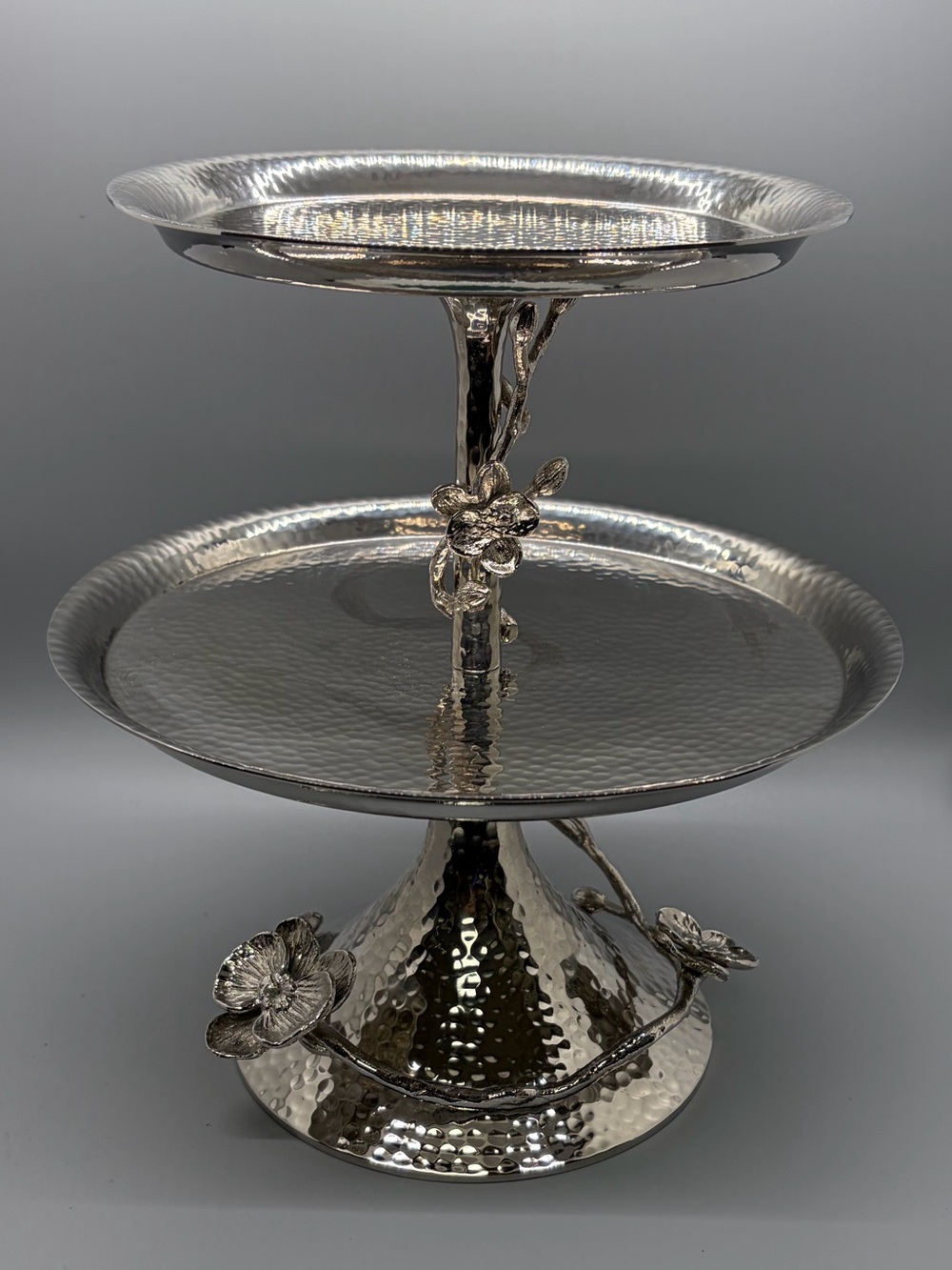 Michael Aram Silver White Orchid Two-Tier Hammered Server